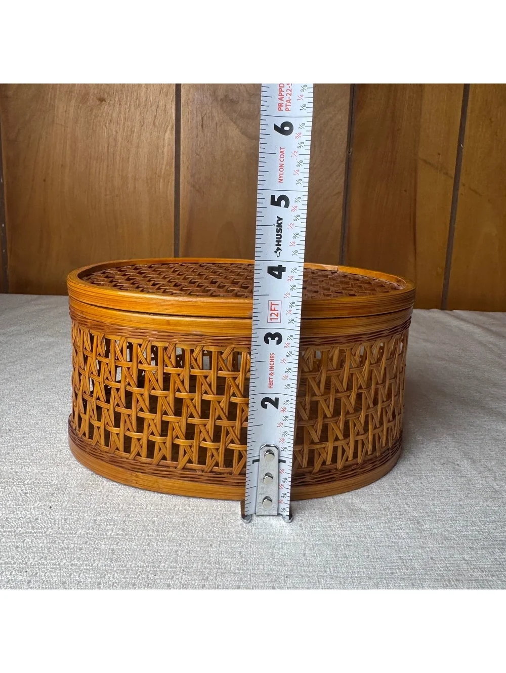 Vintage Shanghai Handicrafts Wicker Basket Lidded Oval Chinese Rattan Box